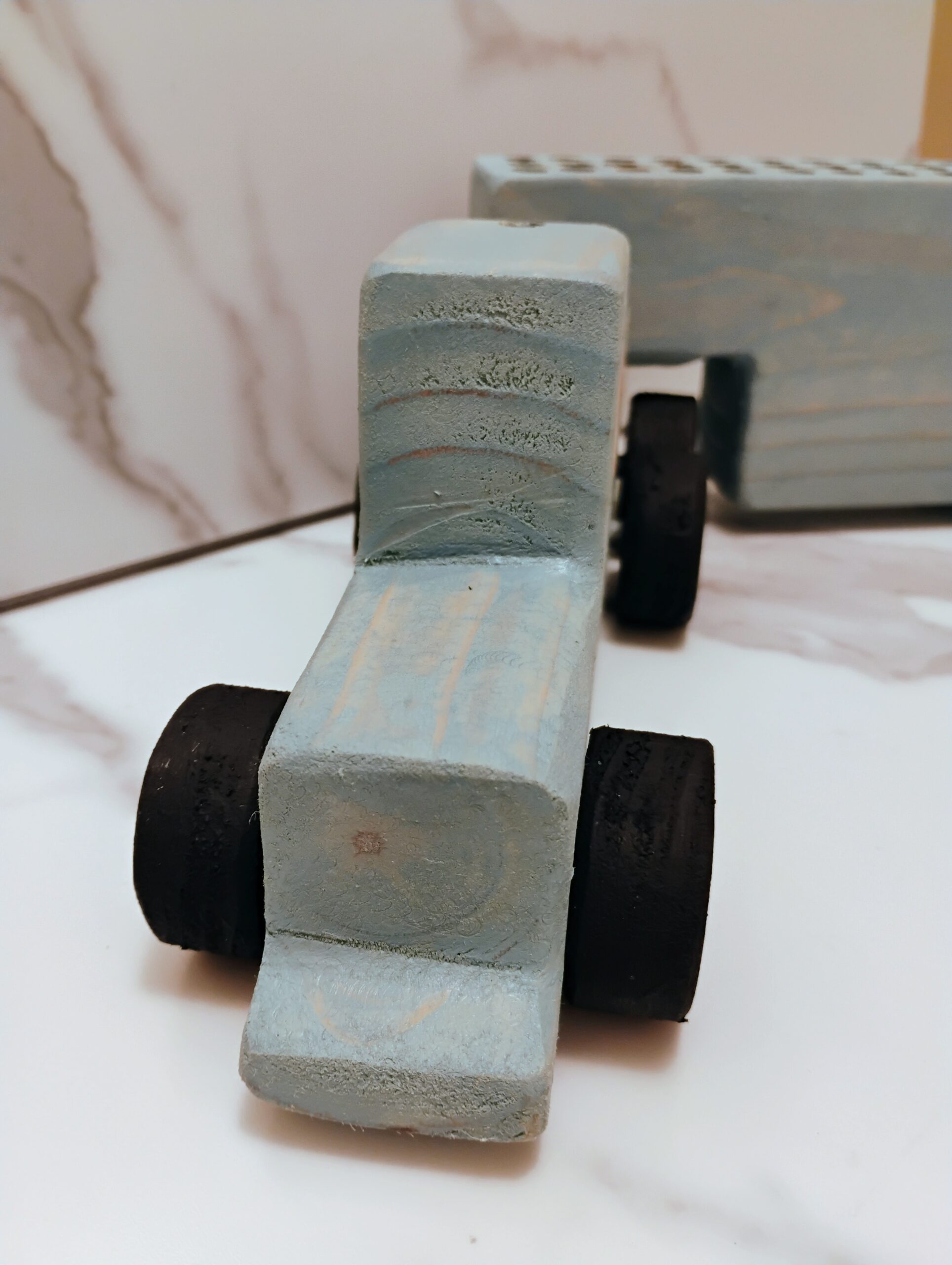 Handmade Wooden Truck and Trailer, Holds 54 crayons and/or pencils. Built in sharpener and shavings dump box. - Image 4
