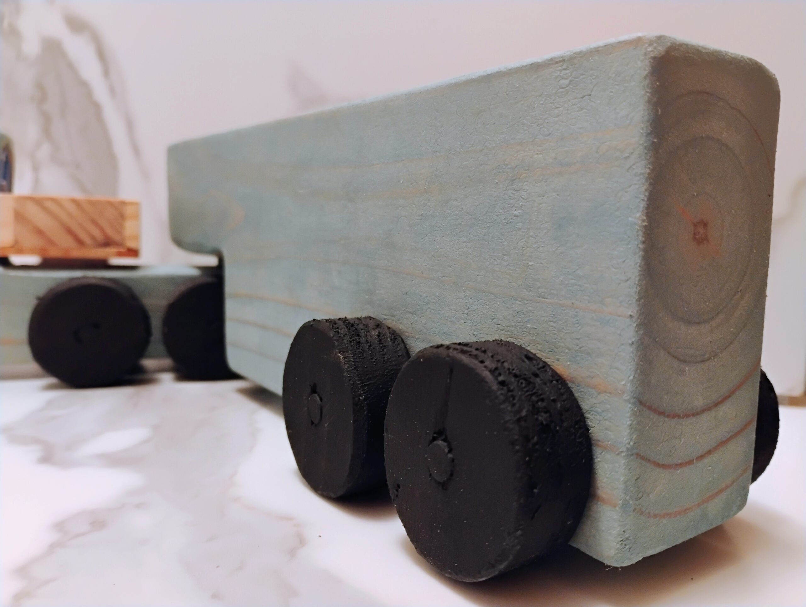 Handmade Wooden Truck and Trailer, Holds 54 crayons and/or pencils. Built in sharpener and shavings dump box. - Image 3