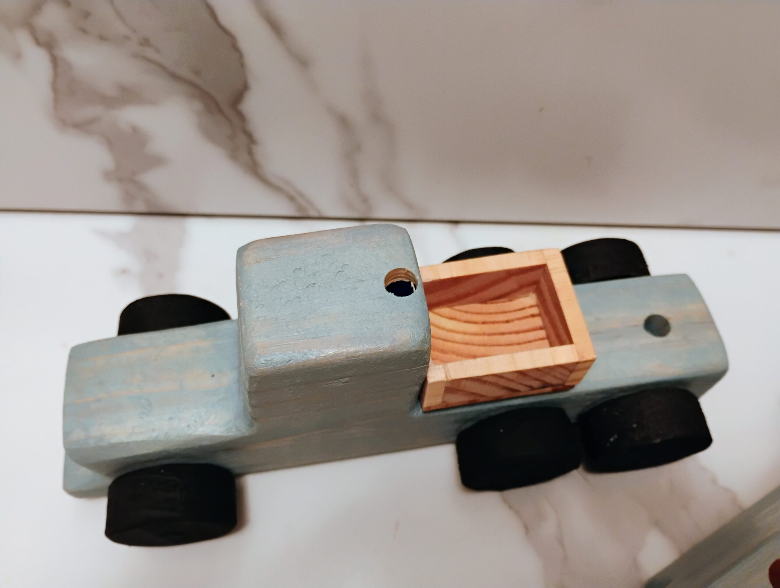 Handmade Wooden Truck and Trailer, Holds 54 crayons and/or pencils. Built in sharpener and shavings dump box. - Image 5
