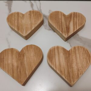Rustic heart shaped, thick, drink coasters.