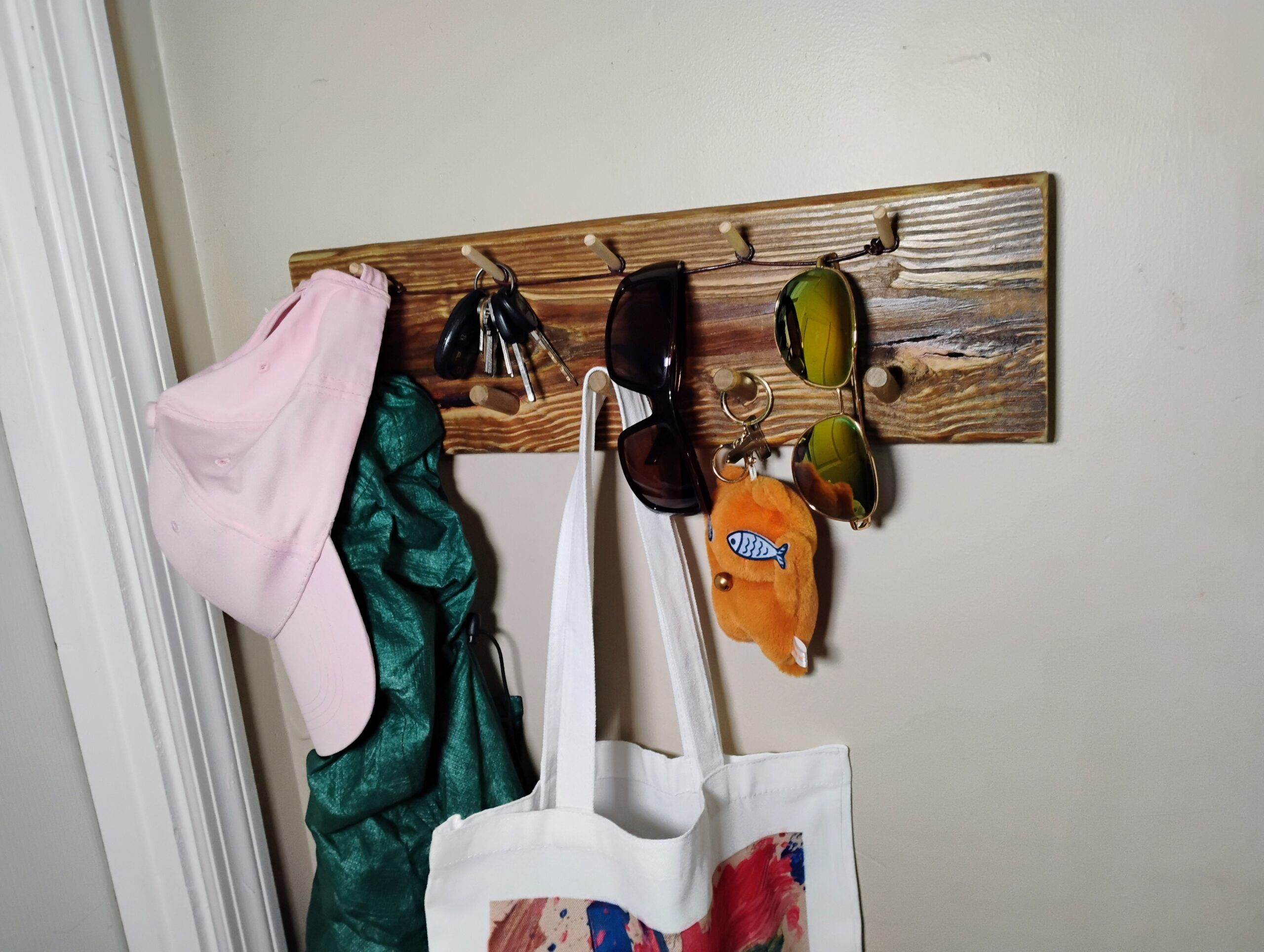 Reclaimed rustic, key, hat, glasses, and jacket rack hanger