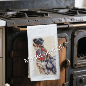 Rooster Photograph Painting with Cowboy Hat, Bandana, and Gun
Towel